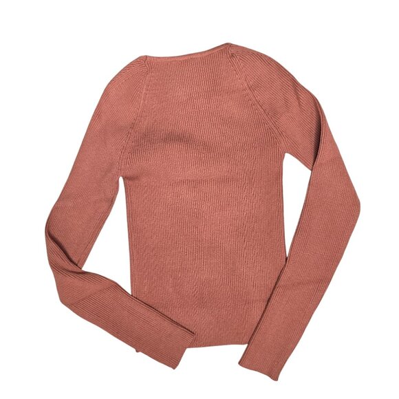 Ribbed Knit Rust Long Sleeve Sweater With Cutout Detail Shein Size S - Picture 4 of 5
